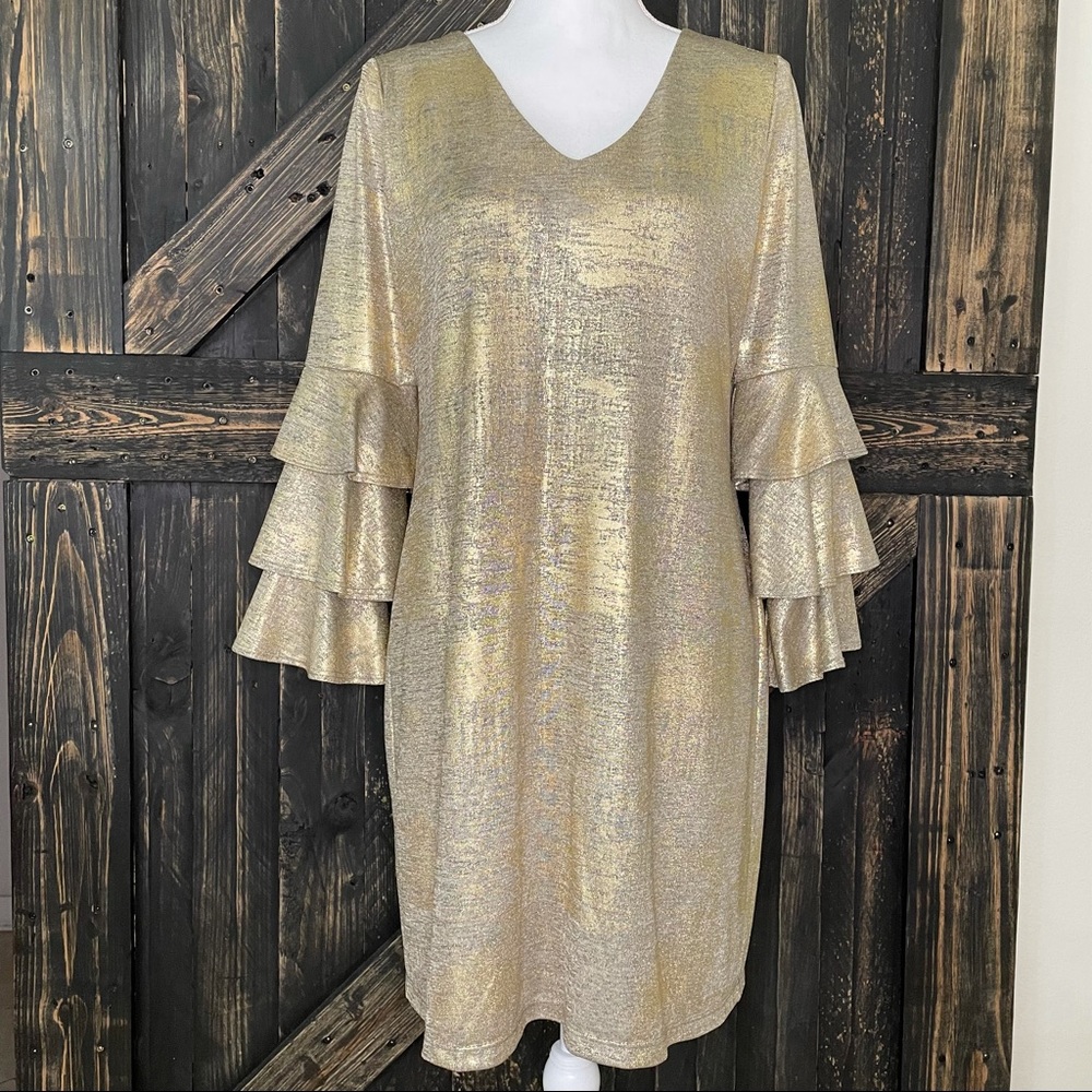 Boston proper gold mini dress bell sleeve
